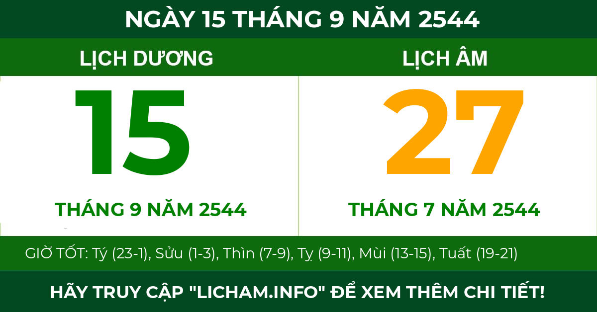 lịch âm ngày 15 tháng 9 năm 2544