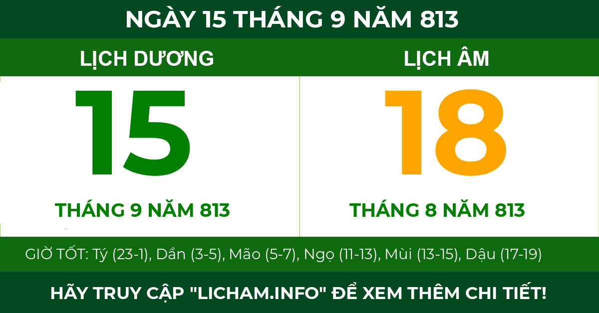 lịch âm ngày 15 tháng 9 năm 813