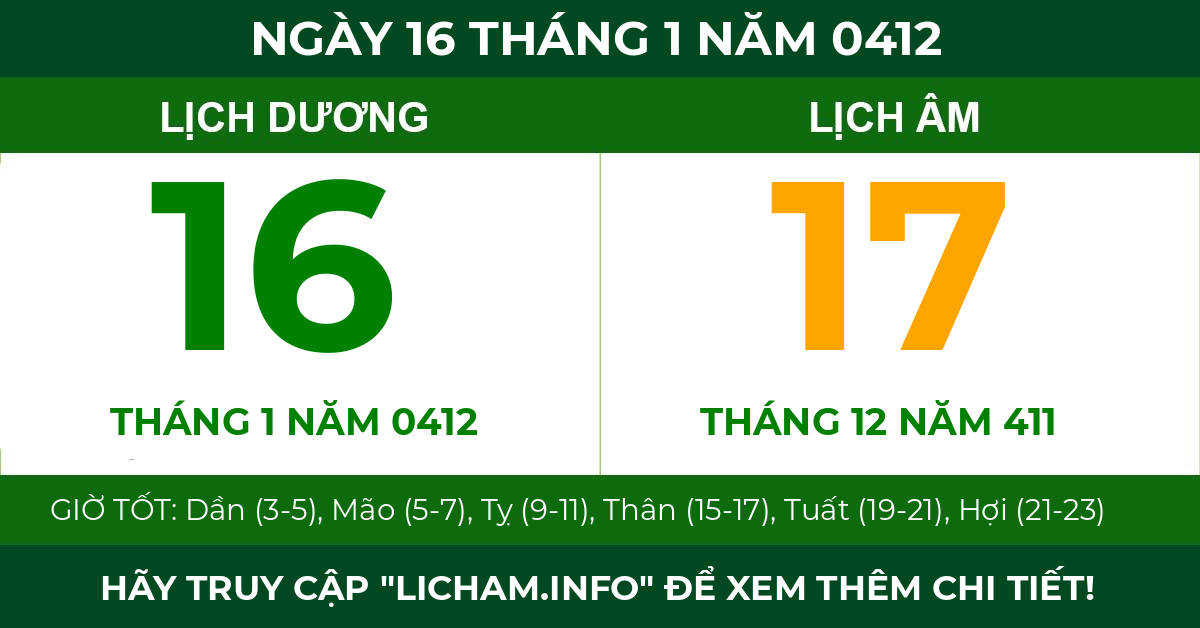 lịch âm ngày 16 tháng 1 năm 0412