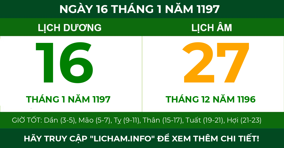 lịch âm ngày 16 tháng 1 năm 1197