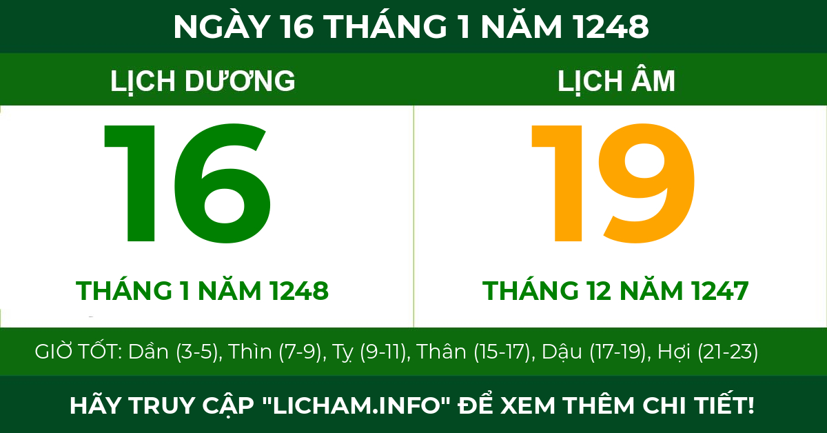 lịch âm ngày 16 tháng 1 năm 1248