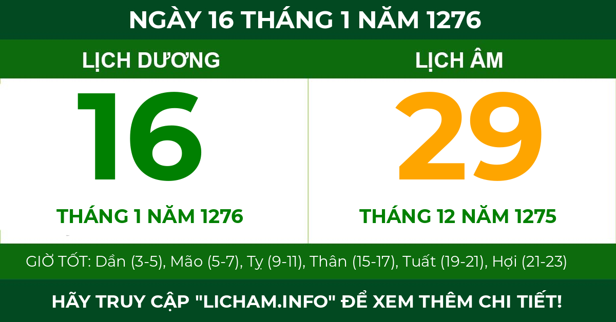 lịch âm ngày 16 tháng 1 năm 1276