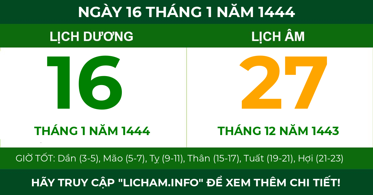 lịch âm ngày 16 tháng 1 năm 1444