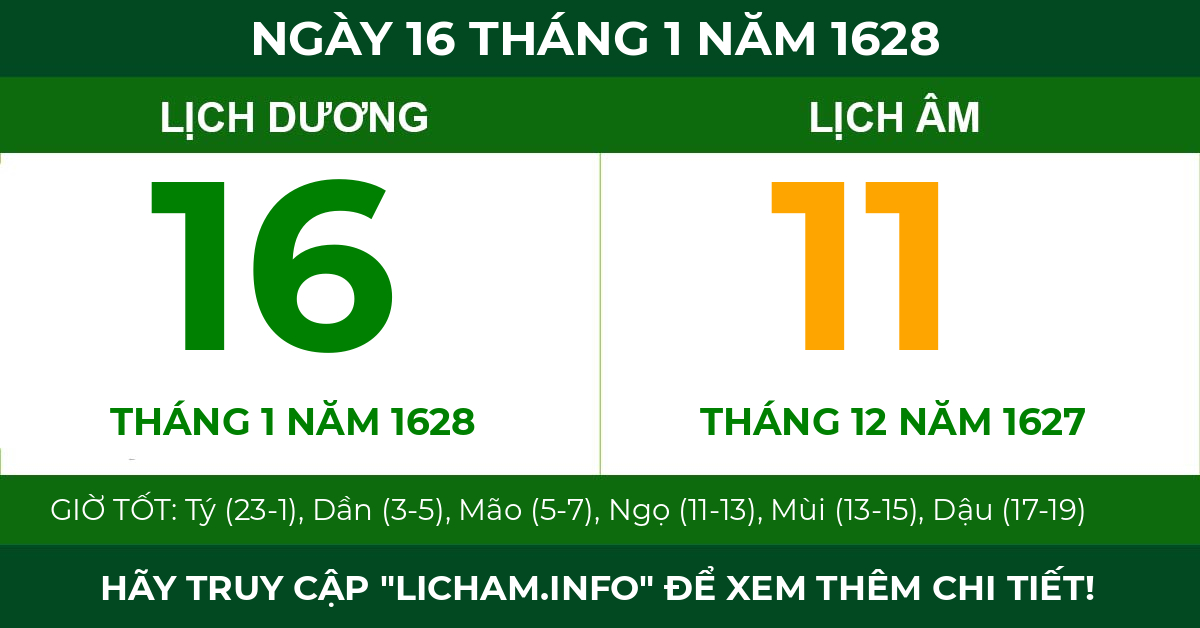 lịch âm ngày 16 tháng 1 năm 1628