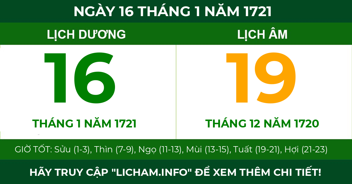 lịch âm ngày 16 tháng 1 năm 1721