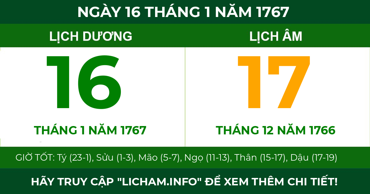 lịch âm ngày 16 tháng 1 năm 1767