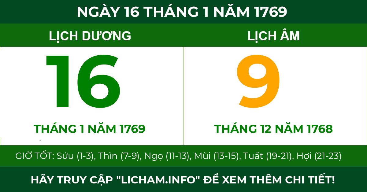 lịch âm ngày 16 tháng 1 năm 1769