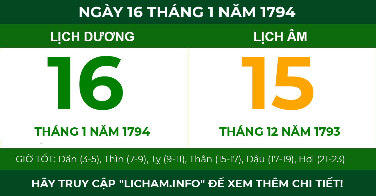 lịch âm ngày 16 tháng 1 năm 1794