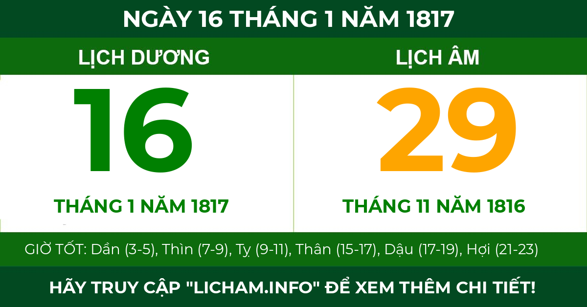 lịch âm ngày 16 tháng 1 năm 1817