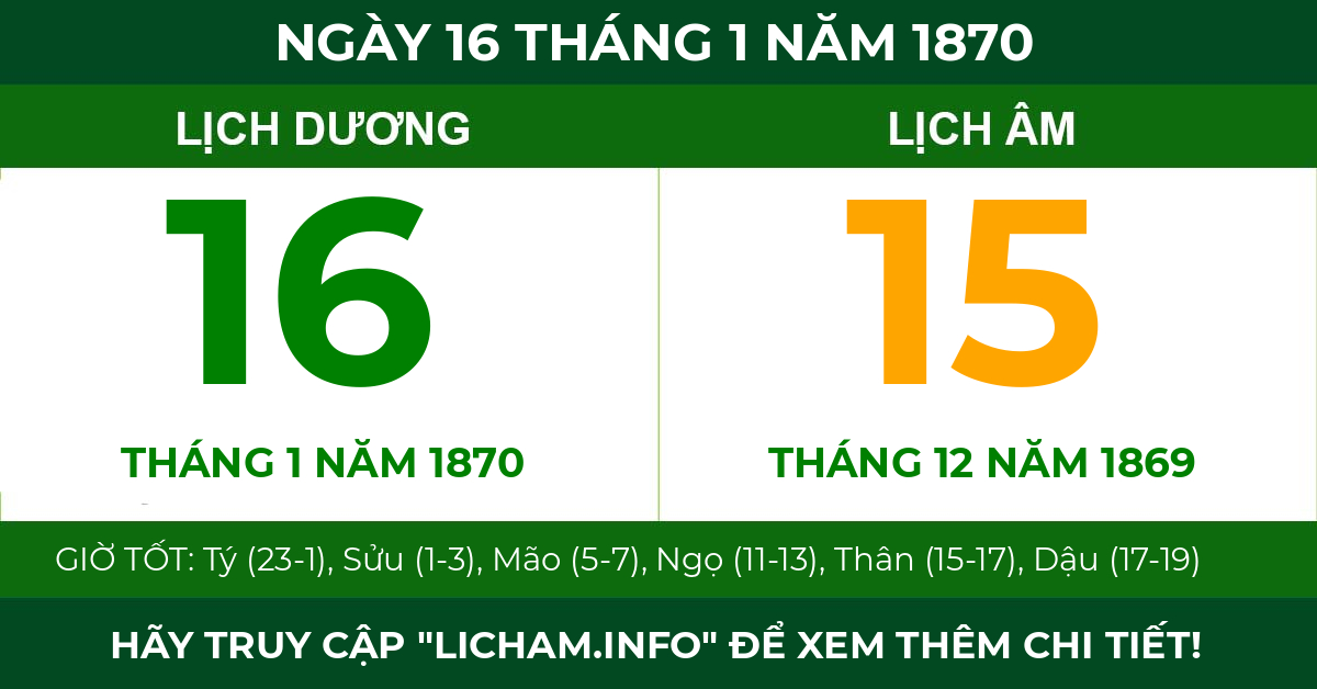 lịch âm ngày 16 tháng 1 năm 1870