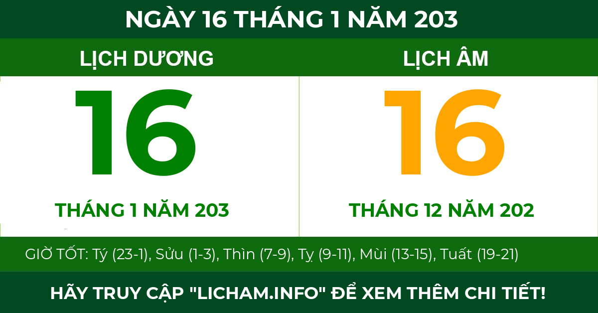 lịch âm ngày 16 tháng 1 năm 203