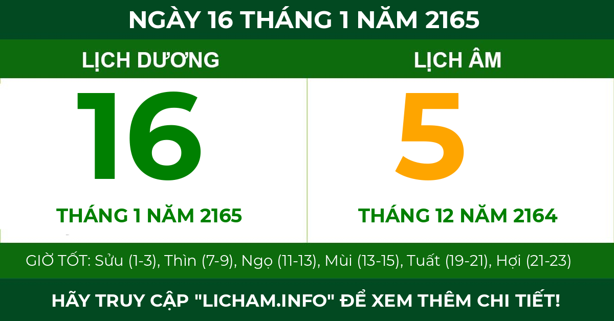 lịch âm ngày 16 tháng 1 năm 2165