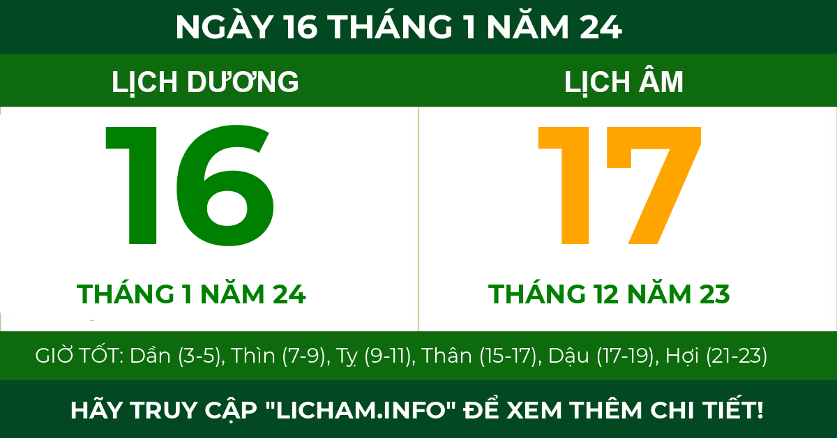 lịch âm ngày 16 tháng 1 năm 24