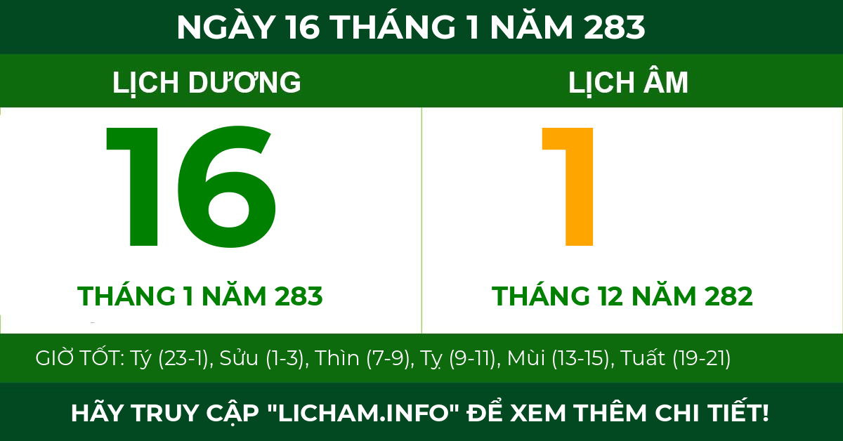 lịch âm ngày 16 tháng 1 năm 283
