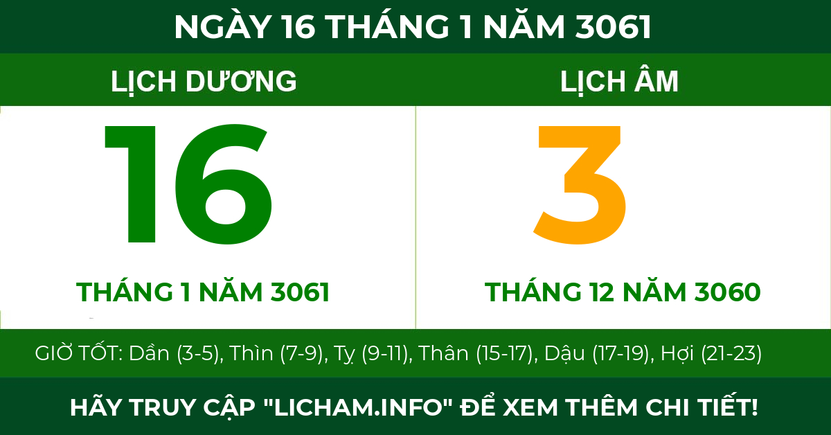 lịch âm ngày 16 tháng 1 năm 3061