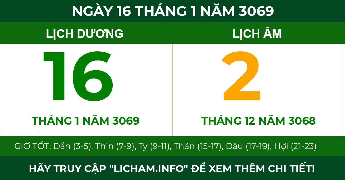 lịch âm ngày 16 tháng 1 năm 3069