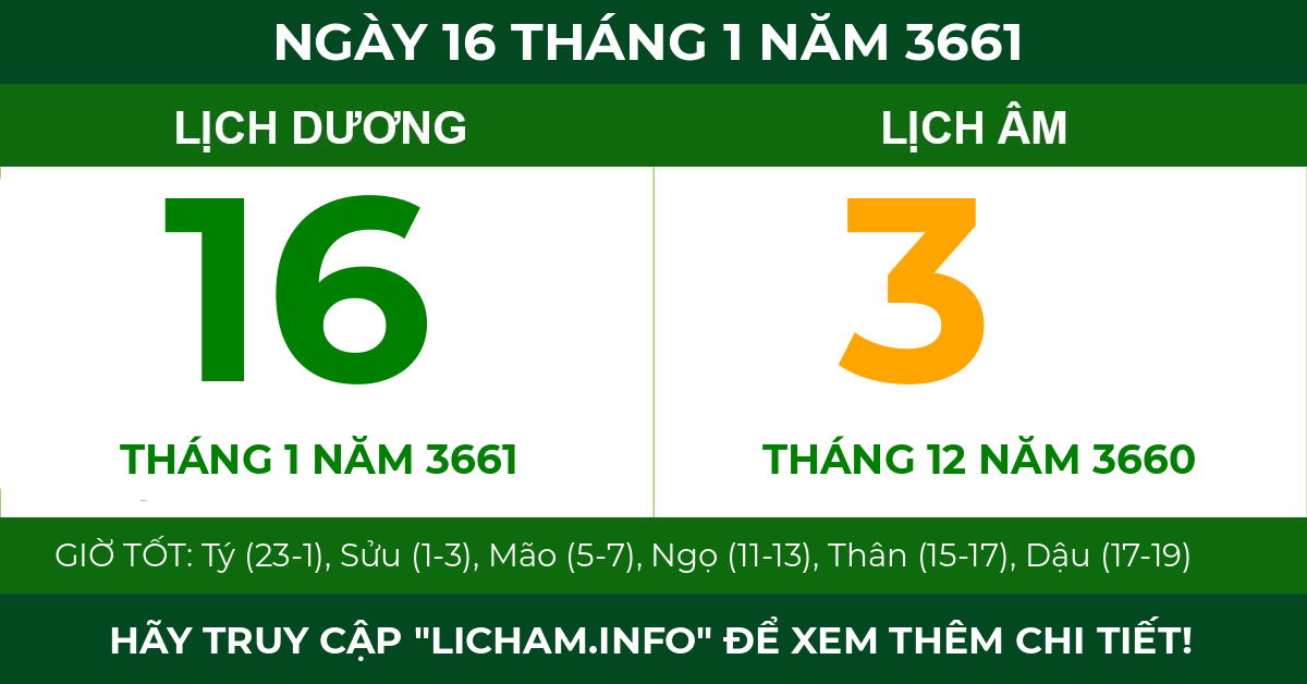lịch âm ngày 16 tháng 1 năm 3661