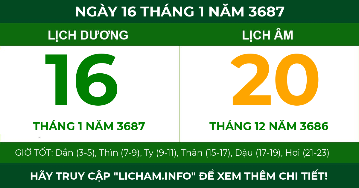 lịch âm ngày 16 tháng 1 năm 3687