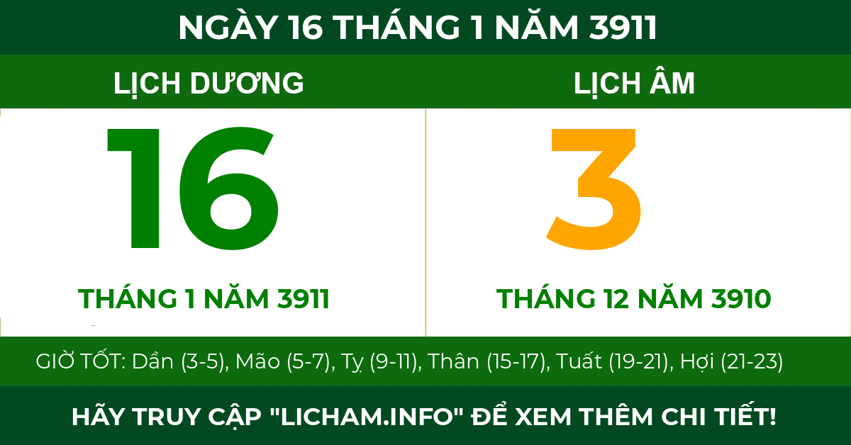 lịch âm ngày 16 tháng 1 năm 3911