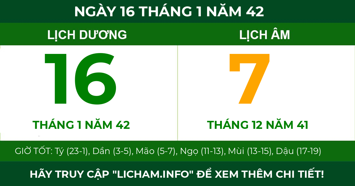 lịch âm ngày 16 tháng 1 năm 42