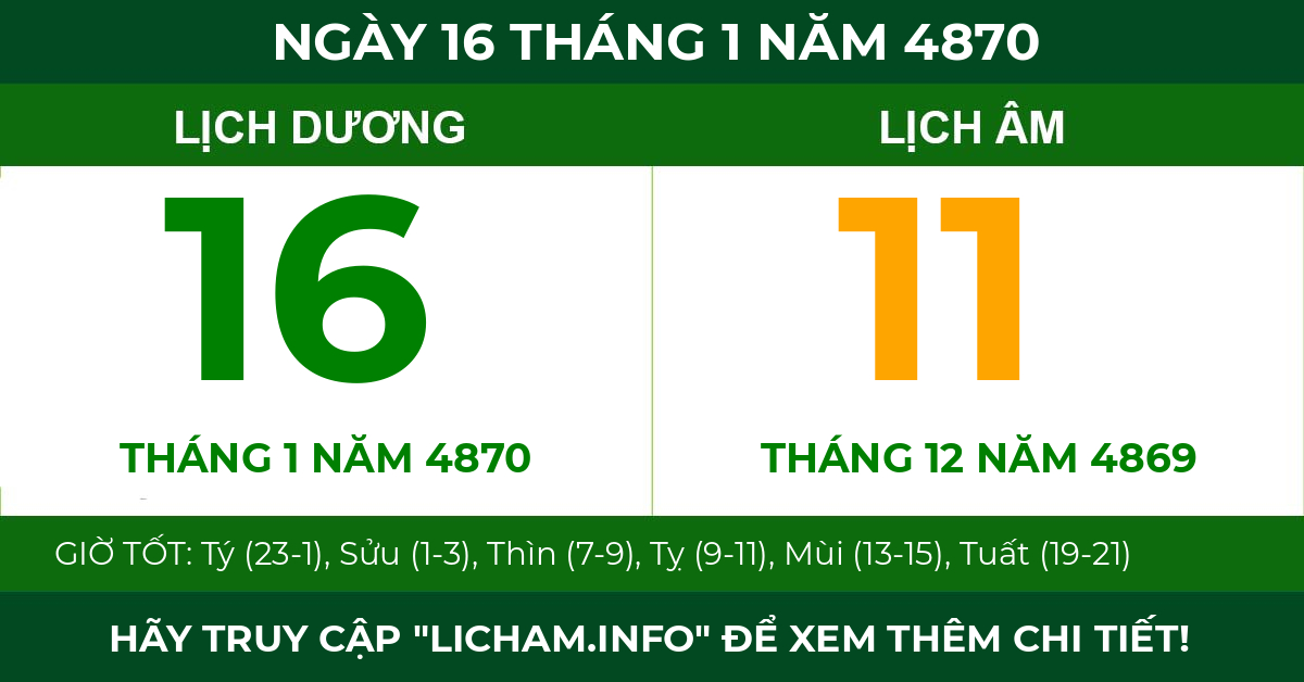 lịch âm ngày 16 tháng 1 năm 4870