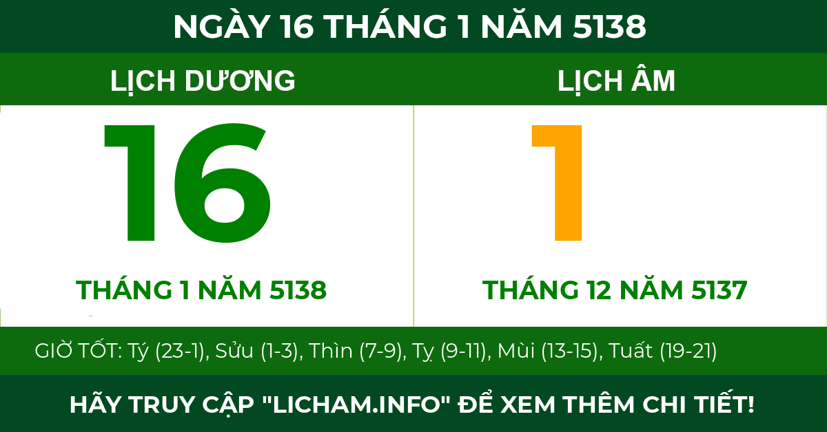 lịch âm ngày 16 tháng 1 năm 5138
