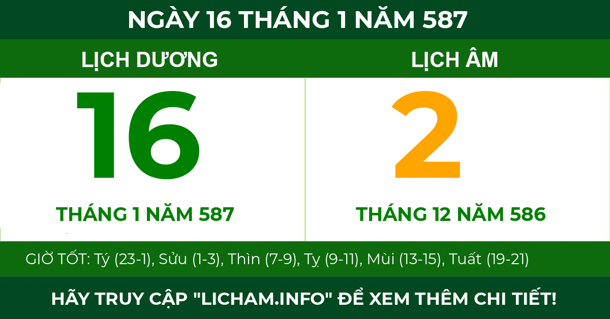 lịch âm ngày 16 tháng 1 năm 587