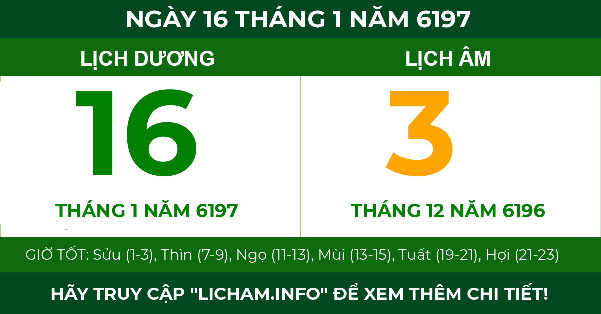 lịch âm ngày 16 tháng 1 năm 6197