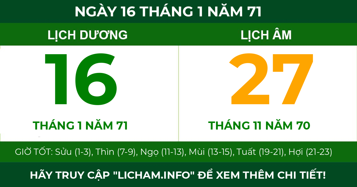 lịch âm ngày 16 tháng 1 năm 71