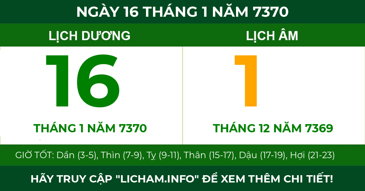 lịch âm ngày 16 tháng 1 năm 7370