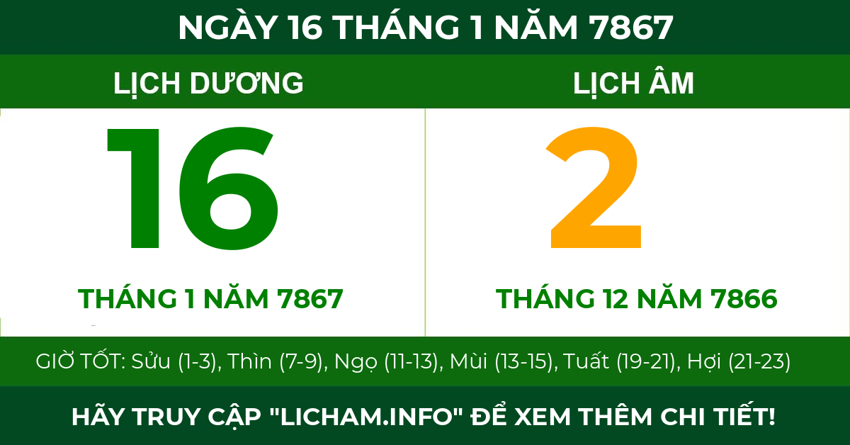 lịch âm ngày 16 tháng 1 năm 7867
