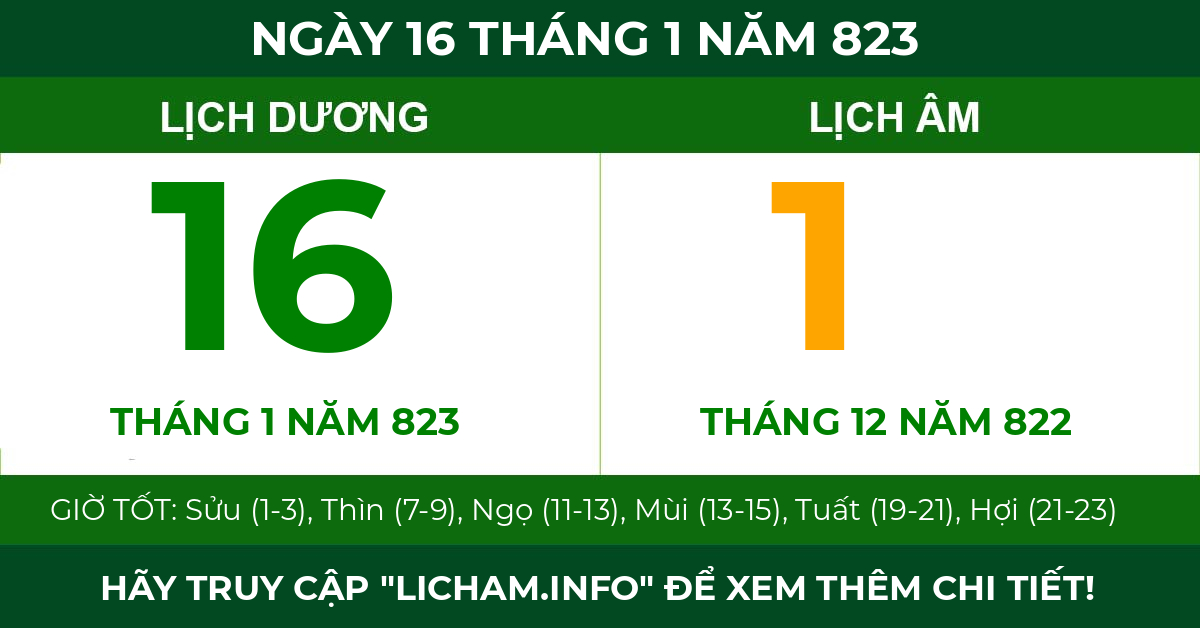 lịch âm ngày 16 tháng 1 năm 823