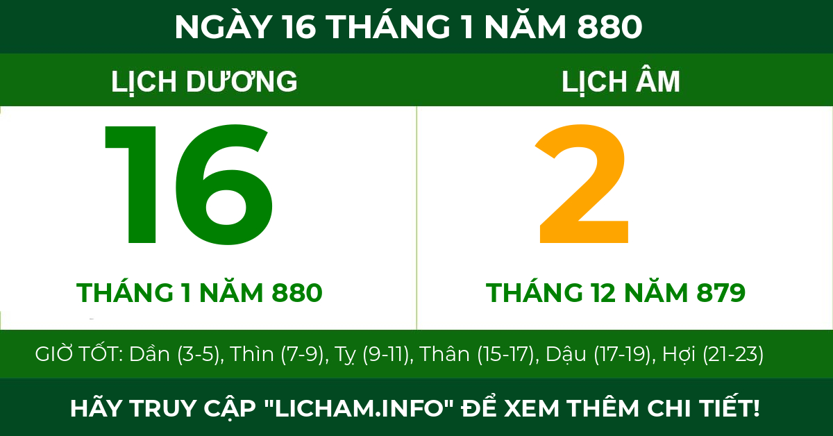 lịch âm ngày 16 tháng 1 năm 880