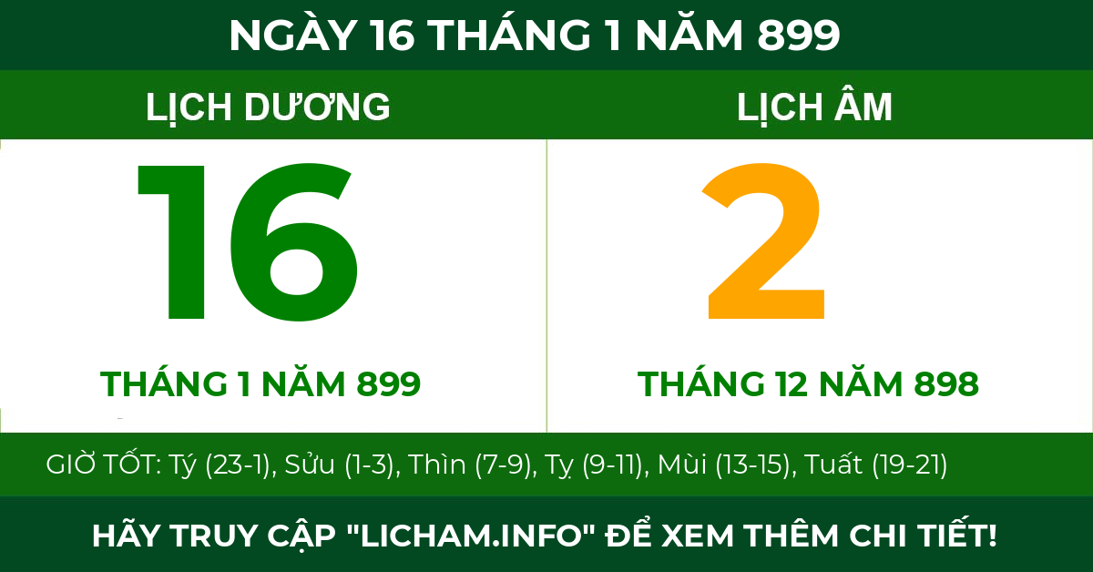 lịch âm ngày 16 tháng 1 năm 899