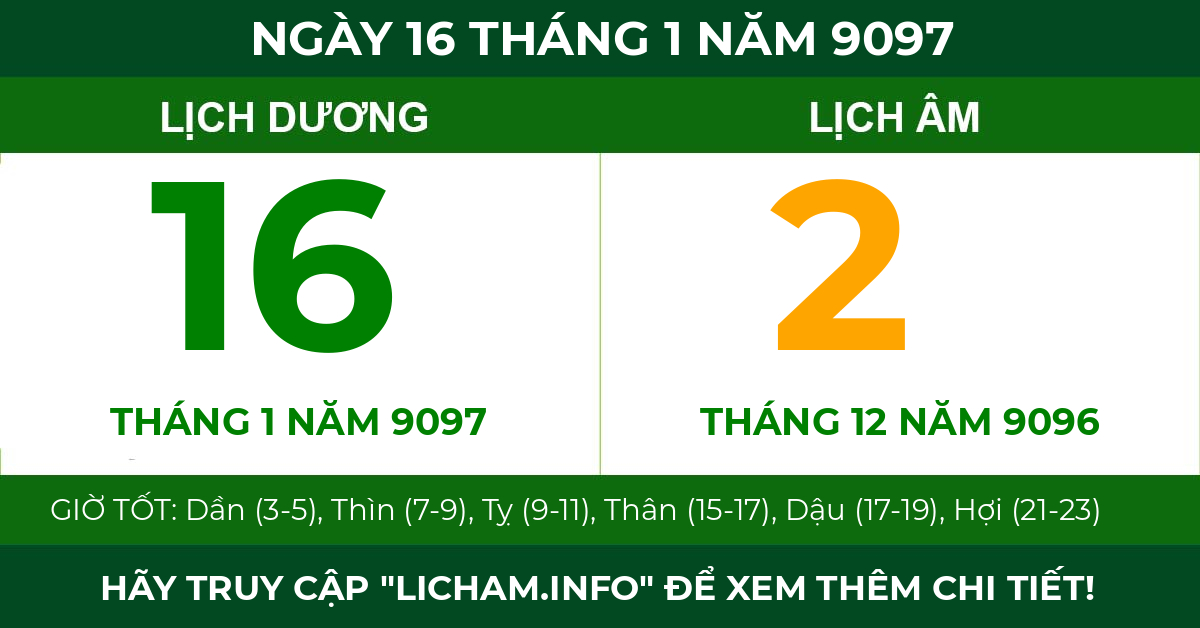 lịch âm ngày 16 tháng 1 năm 9097