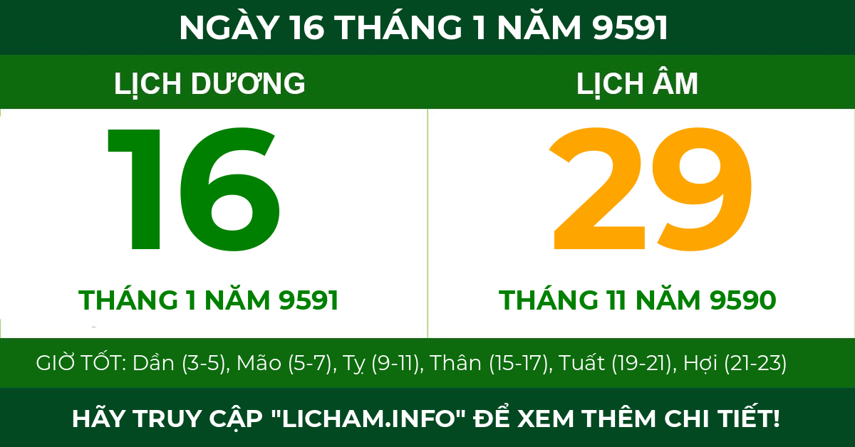 lịch âm ngày 16 tháng 1 năm 9591
