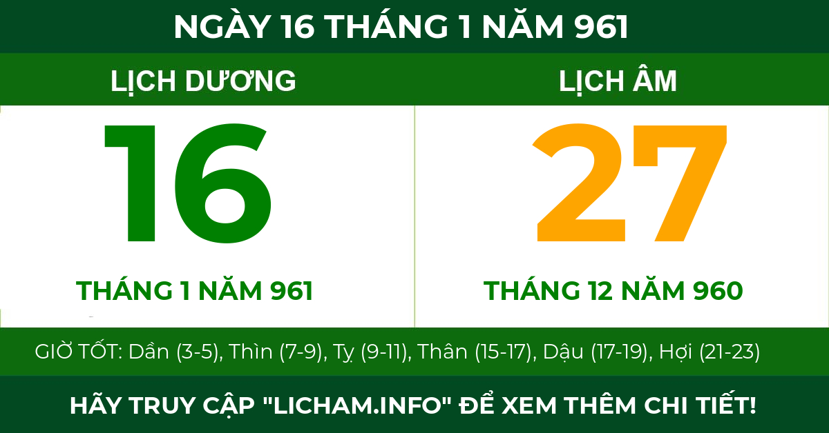 lịch âm ngày 16 tháng 1 năm 961