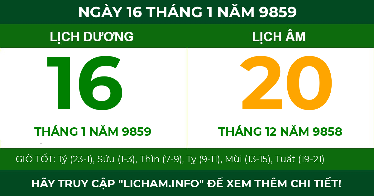 lịch âm ngày 16 tháng 1 năm 9859