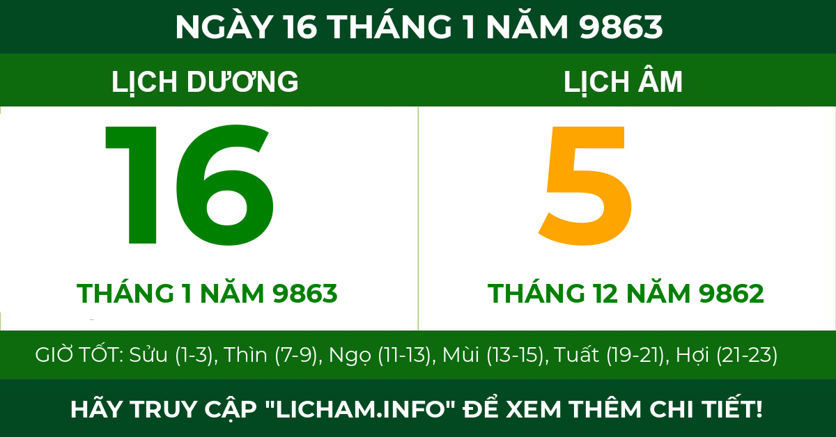 lịch âm ngày 16 tháng 1 năm 9863