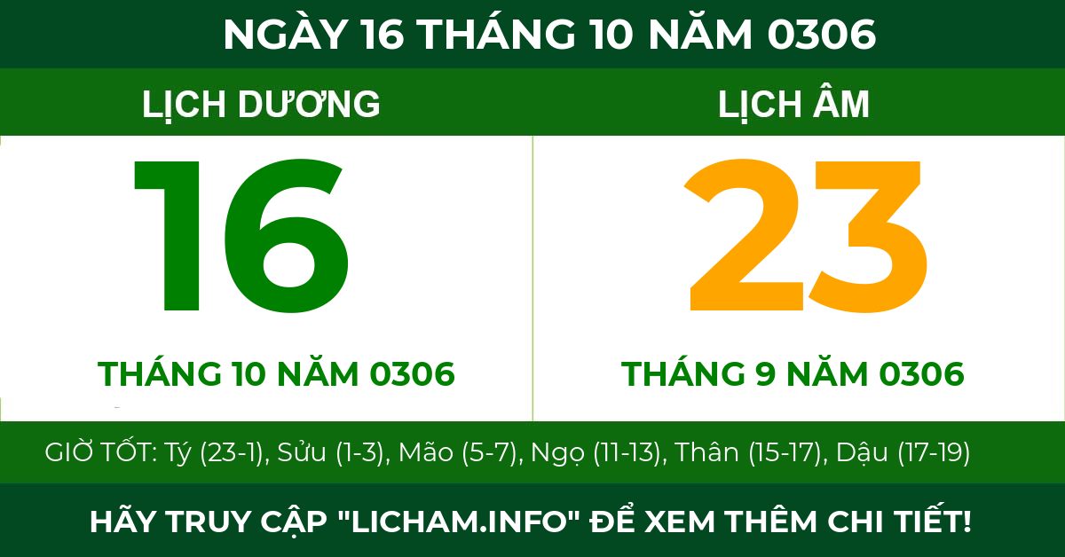 lịch âm ngày 16 tháng 10 năm 0306