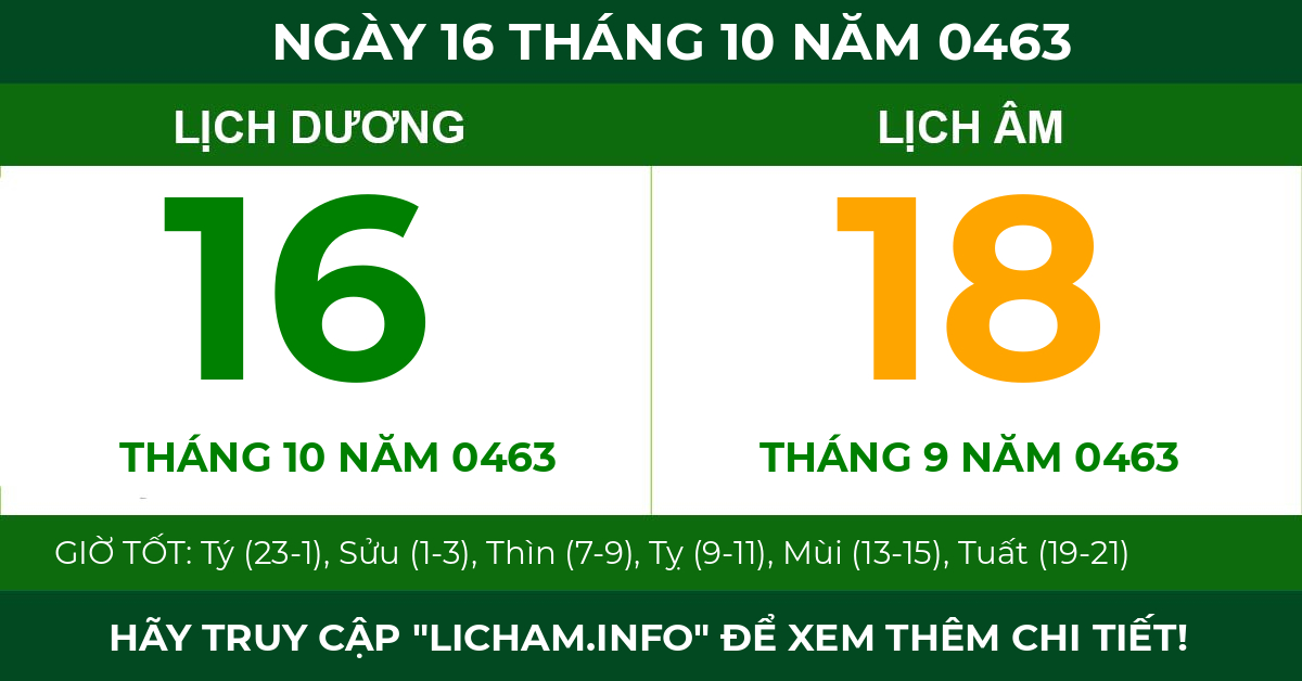 lịch âm ngày 16 tháng 10 năm 0463
