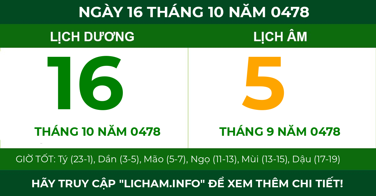 lịch âm ngày 16 tháng 10 năm 0478