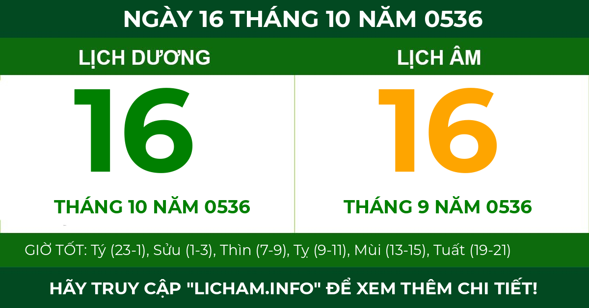lịch âm ngày 16 tháng 10 năm 0536