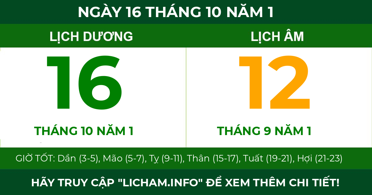 lịch âm ngày 16 tháng 10 năm 1