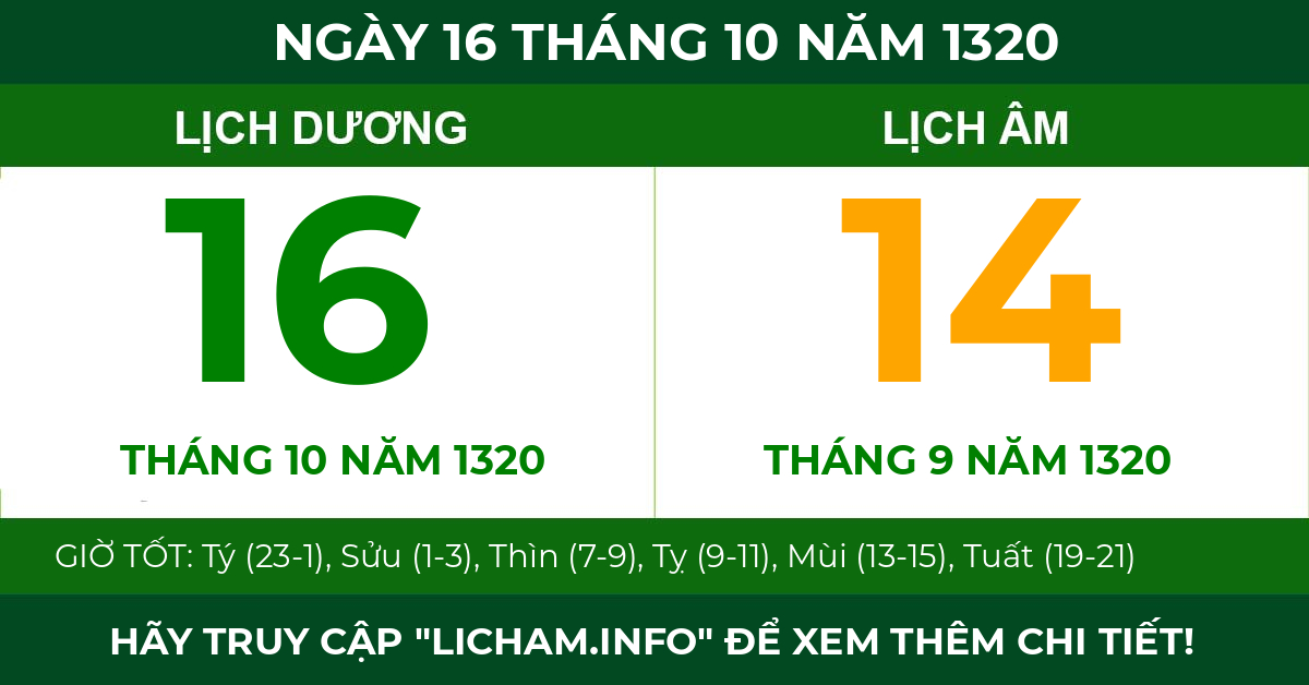 lịch âm ngày 16 tháng 10 năm 1320