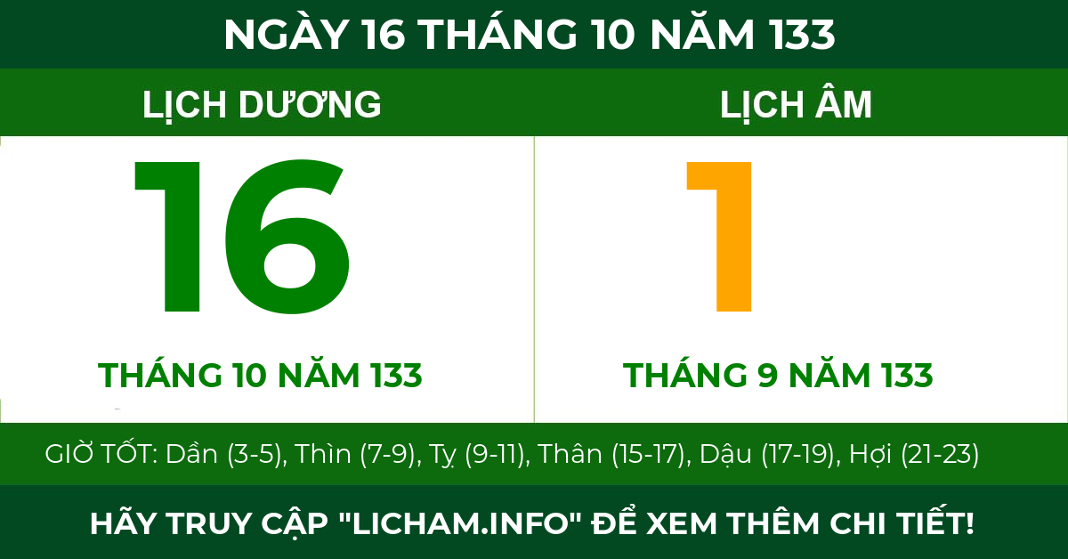 lịch âm ngày 16 tháng 10 năm 133