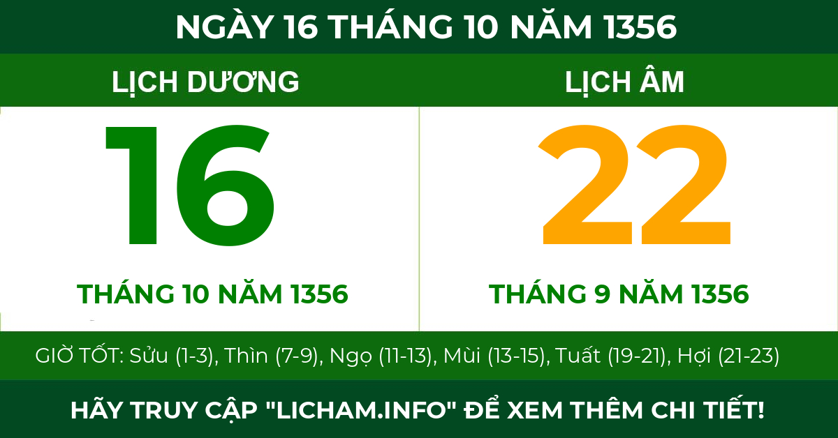 lịch âm ngày 16 tháng 10 năm 1356