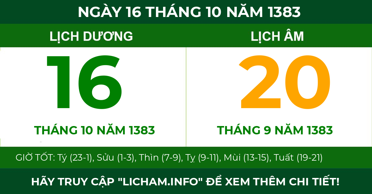 lịch âm ngày 16 tháng 10 năm 1383