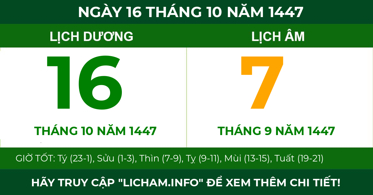 lịch âm ngày 16 tháng 10 năm 1447