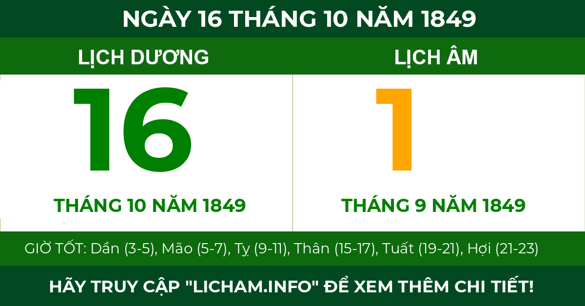lịch âm ngày 16 tháng 10 năm 1849
